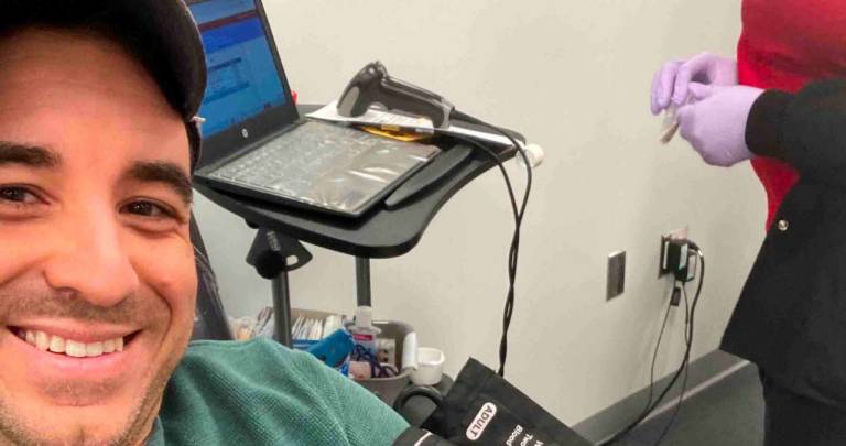 Brian Tarantino donating blood for ARC