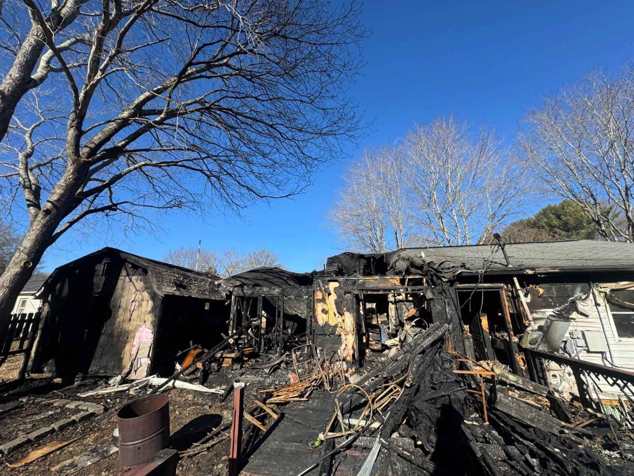A damaged house after a fire.