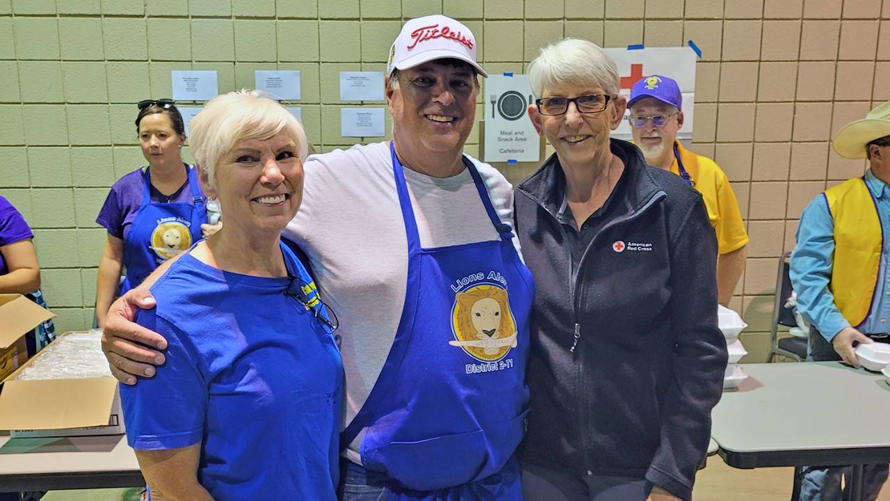 Cynthia Jones-Weidman with Lions Club volunteers at the Amarillo Convention Center in June 2023 responding to flooding.