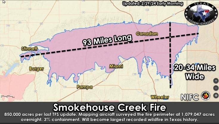 Map of Smokehouse Creek fire affected areas.