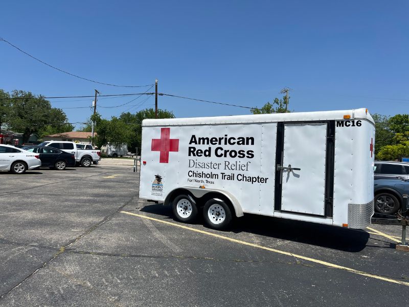 red cross trailer in parking lot