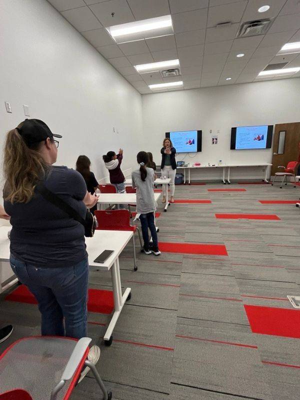 students standing in class