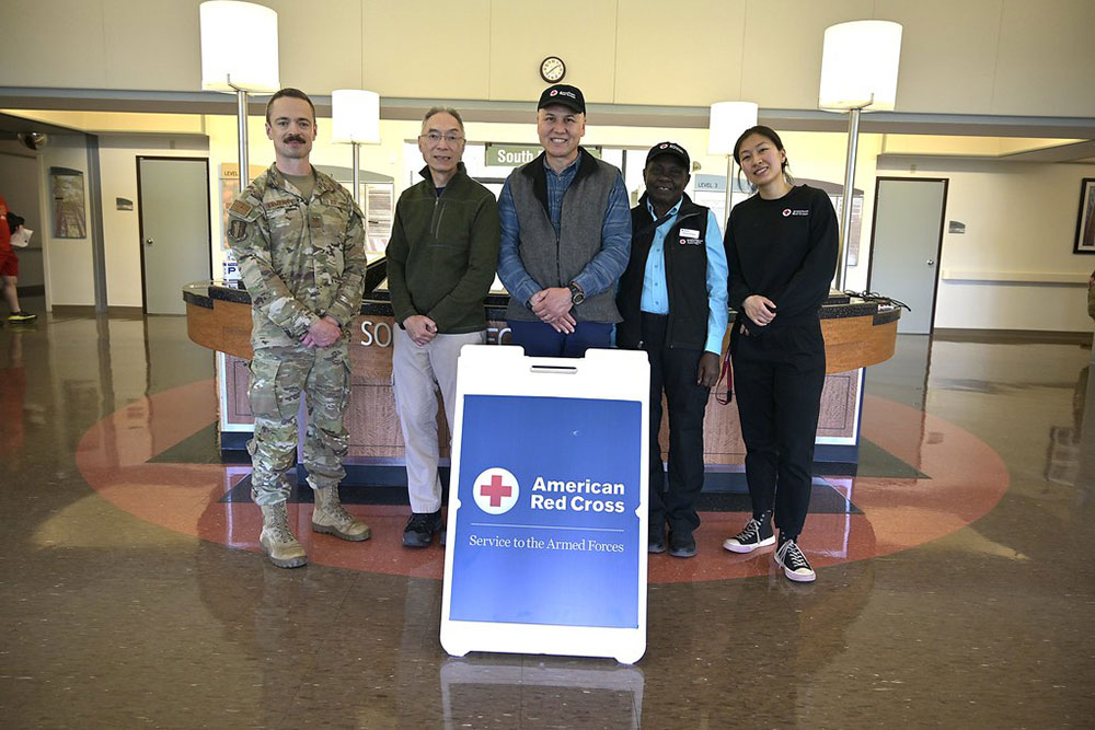 Col Alexei Kambalov, with Red Crossers Dr. Dan Canlas, Dr. Justin Nast, Alzinia Pailin, Aerial Chen, at David Grant Medical Center.