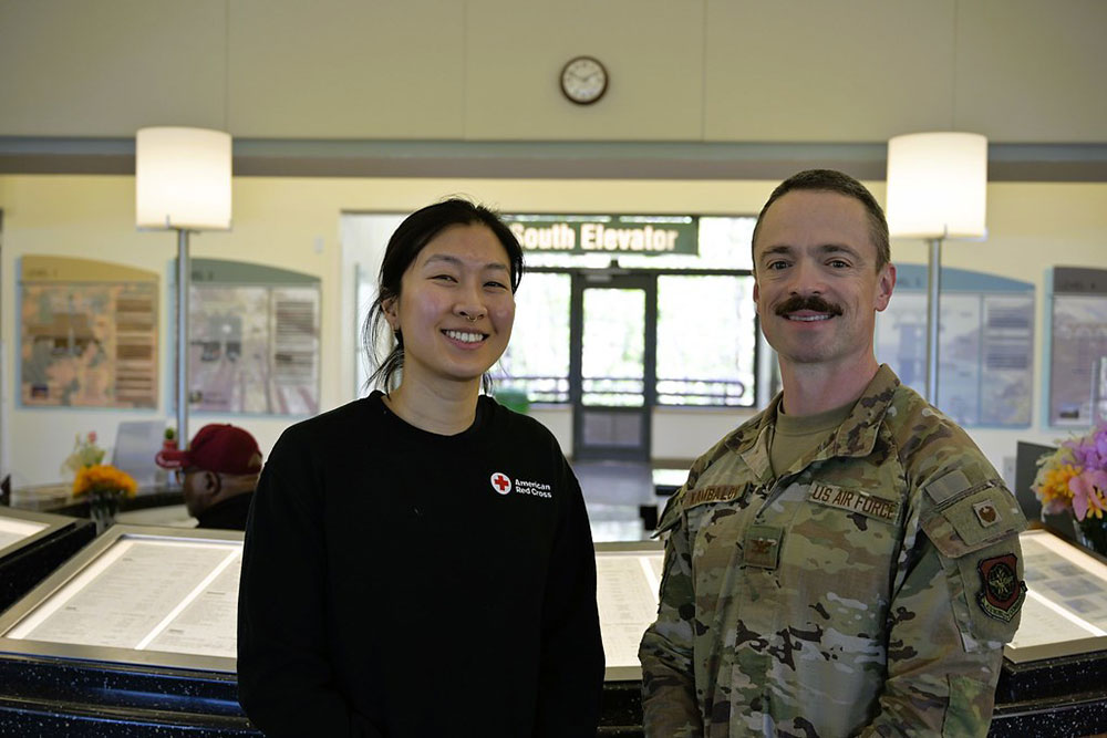 Red Cross Program specialist Ariel Chen and Col. Alexei Kambalov at the David Grant Medical Center at Travis Air Force Base. 