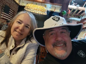 James and Sue Ferguson watching Raiders on the big screen