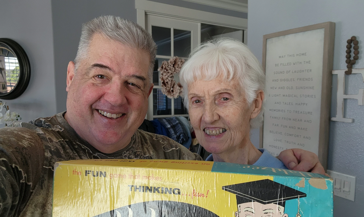 James Gerguson and his mom playing Yahtzee