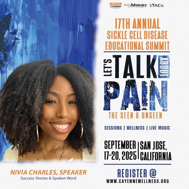 Nivia is pictured here as a Selected Speaker and Spoken Word performer for a sickle cell conference. 