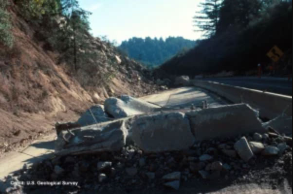Landslide on a damaged road.