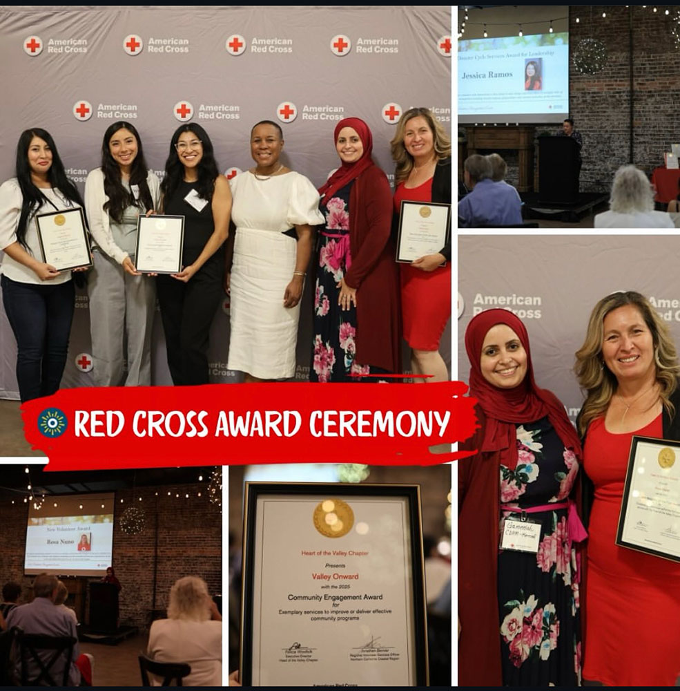 Valley Onward team members at a Red Cross event receiving awards.
