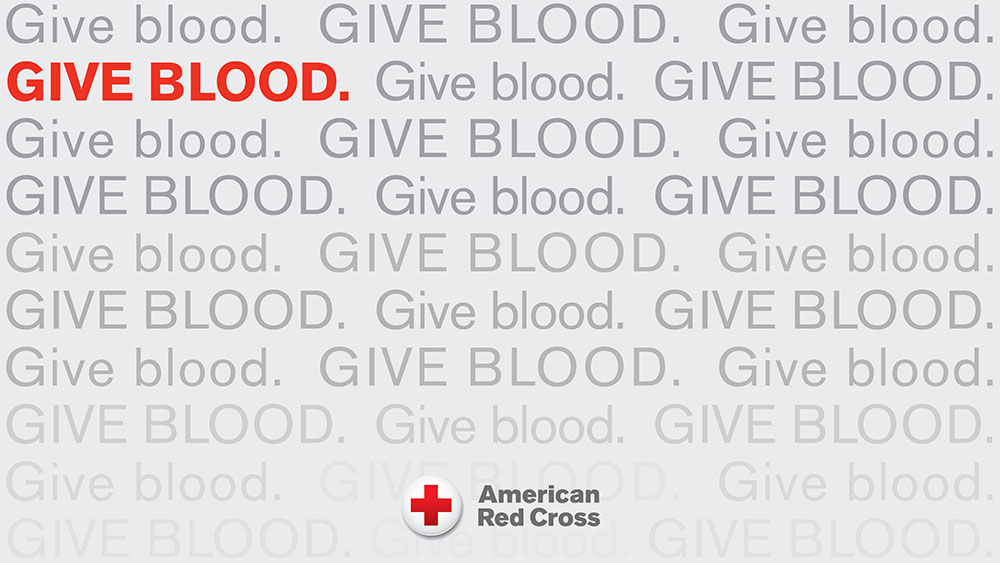 Banner that says Give Blood and an American Red Cross logo.