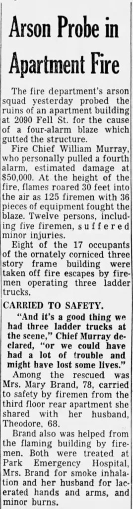 clippings from 1957 newspaper titled: "arson probe in apartment fire."