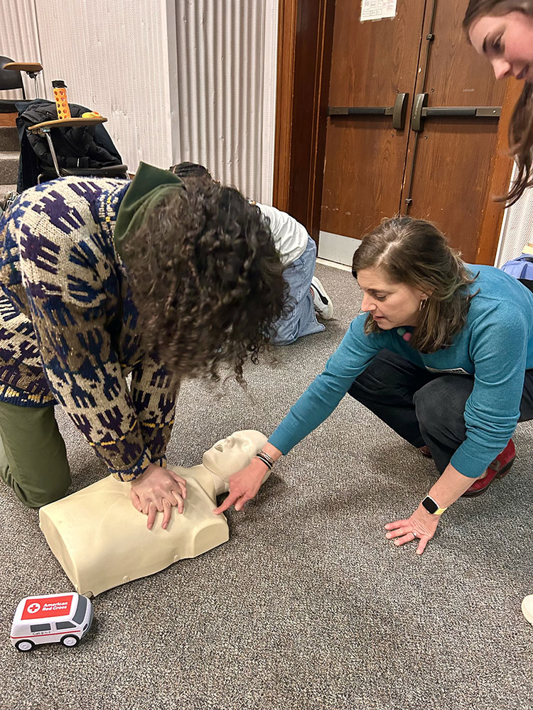 Alison Gorman doing CPR training.