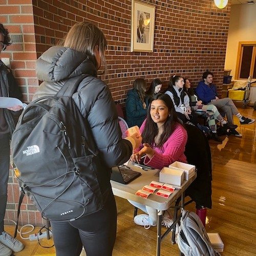Sivani Arvapalli registering students for a campus blood drive