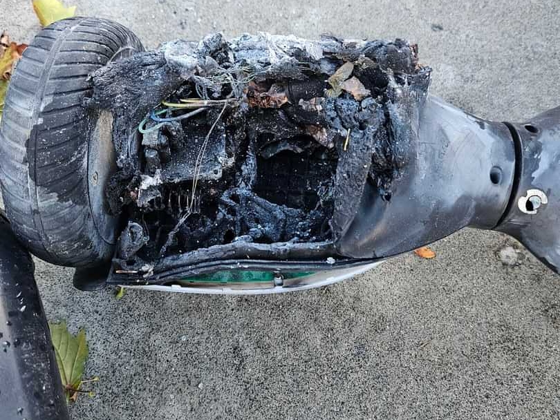 remains of a hoverboard that caught fire.