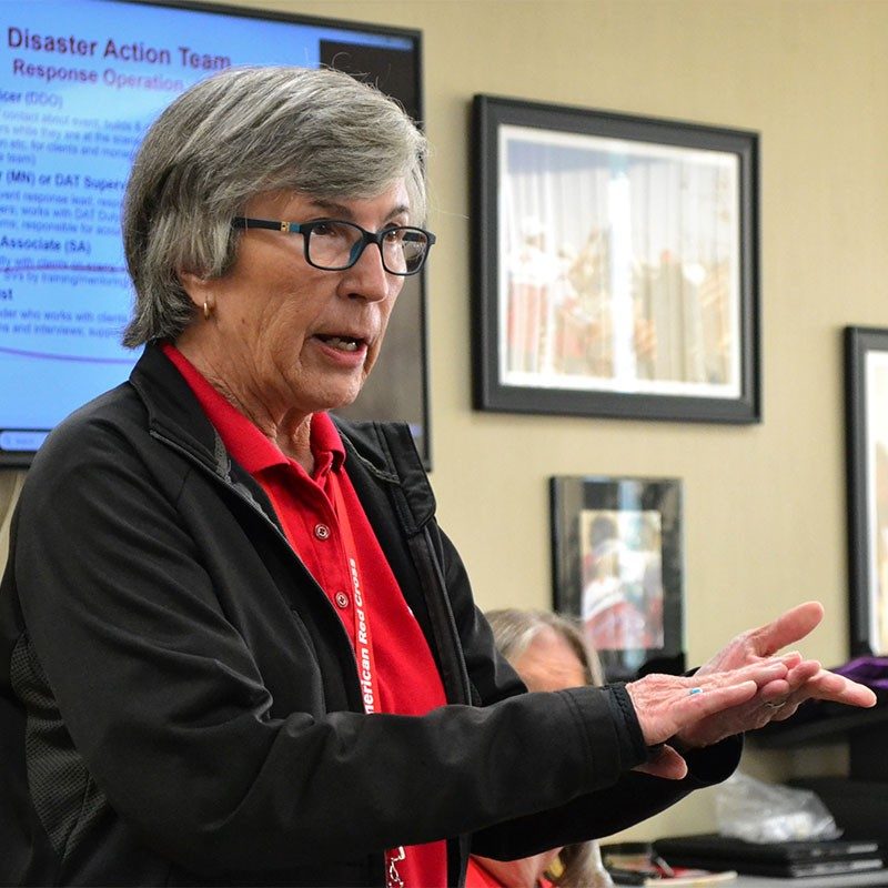 Longtime disaster volunteer Janis Parker leads a class in Tulsa.