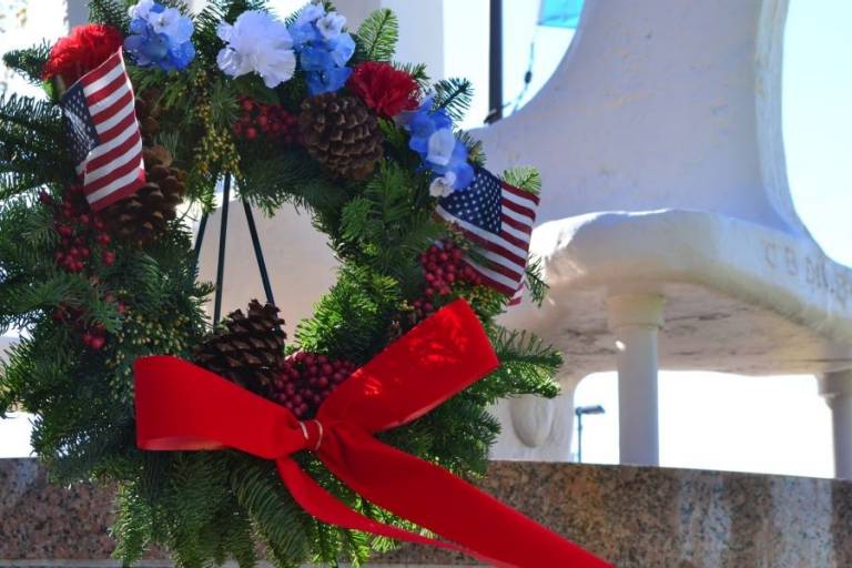 A wreath was placed next to the USS Oklahoma anchor to end the remembrance ceremony.