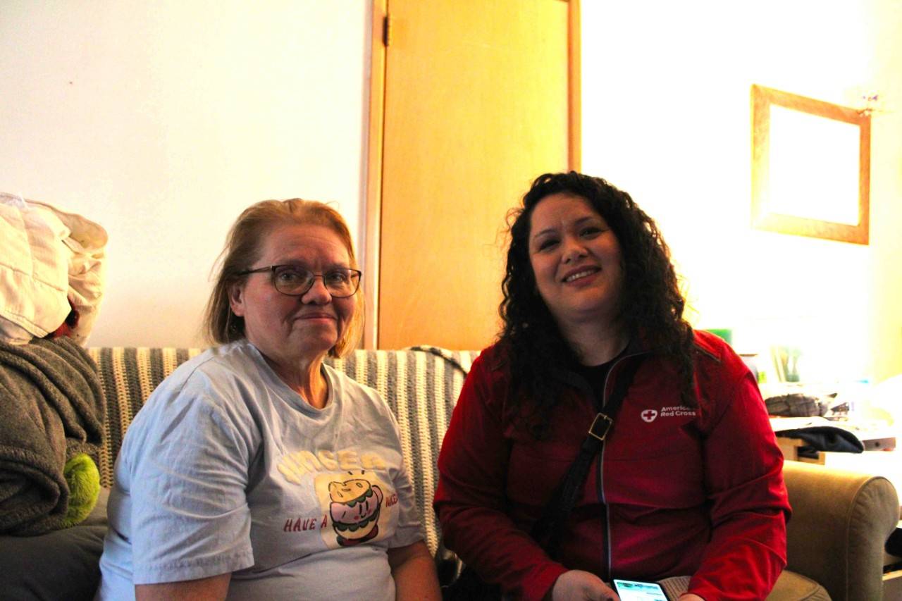 Priscilla Fuentes and Donna Harris, fire alarm installation recipient