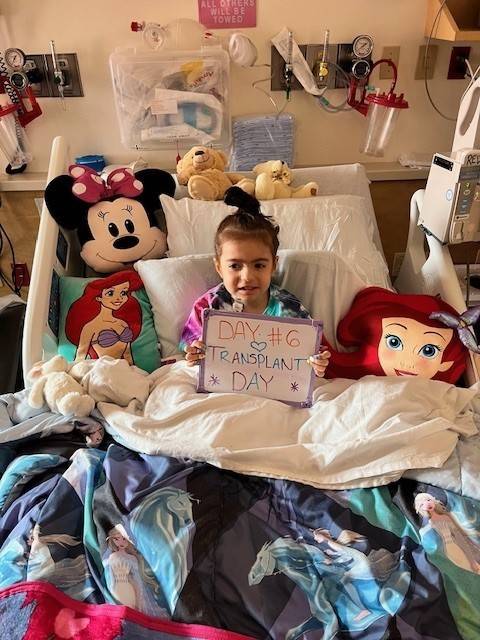 emmi bradley in hospital bed with stuffed toys