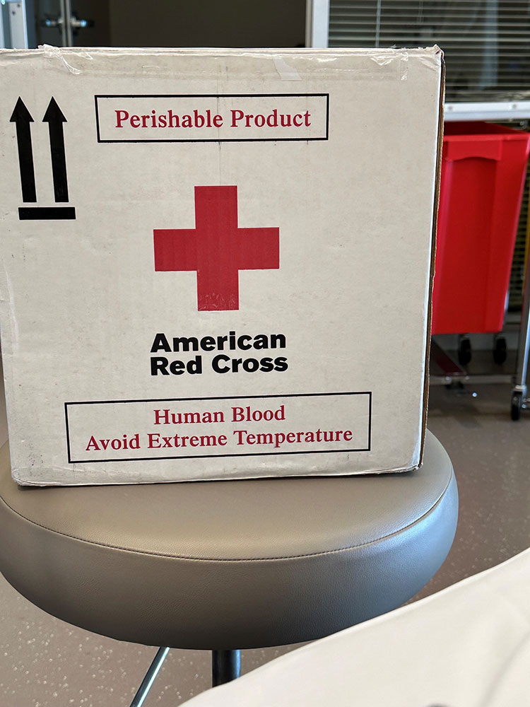 American Red Cross box that contains human blood.