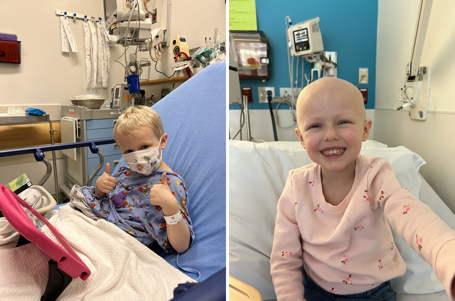 8 year old Olivia Enders undergoes treatment and blood transfusions in a hospital.