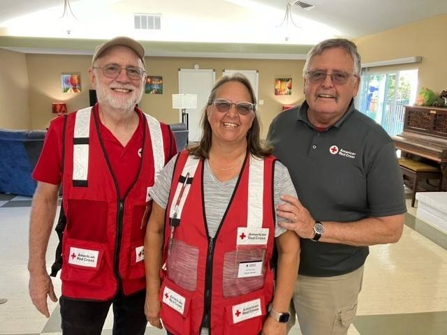 Volunteers Tom Reitter, Donda King and Joel King before deploying to the Southeast