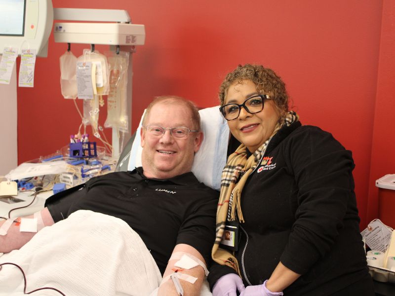 david posing with phlebotomist