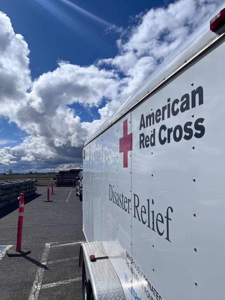 American Red Cross Disaster Relief trailer in a parking lot.