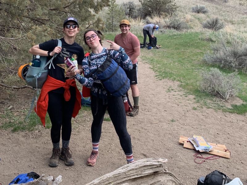 students hiking in the mountains