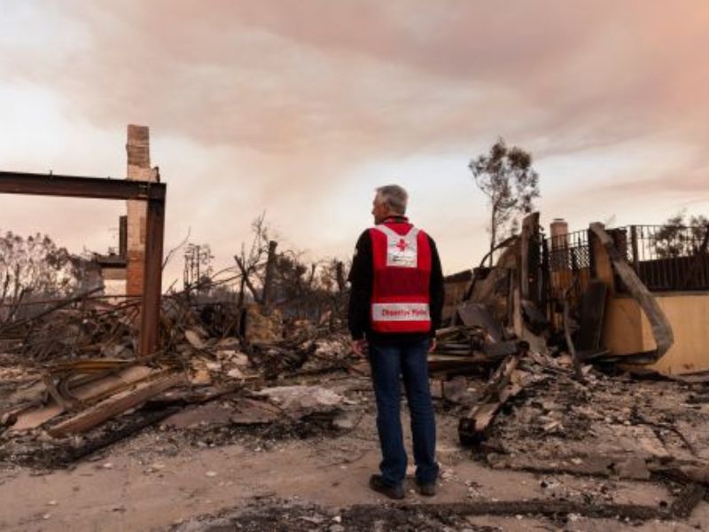 volunteer viewing fire damage