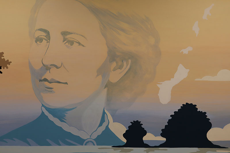 Mural painting on the inside wall of a Red Cross building of Clara Barton.