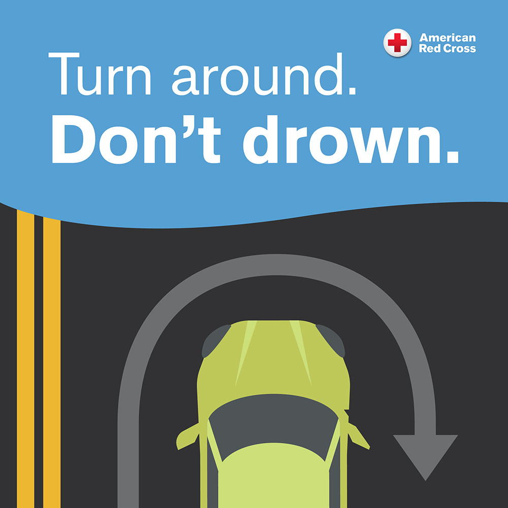 banner that says, "Turn around. Don't Drown."