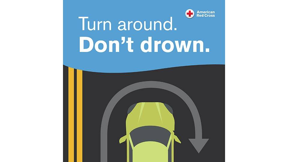 banner that says, "Turn around. Don't Drown."