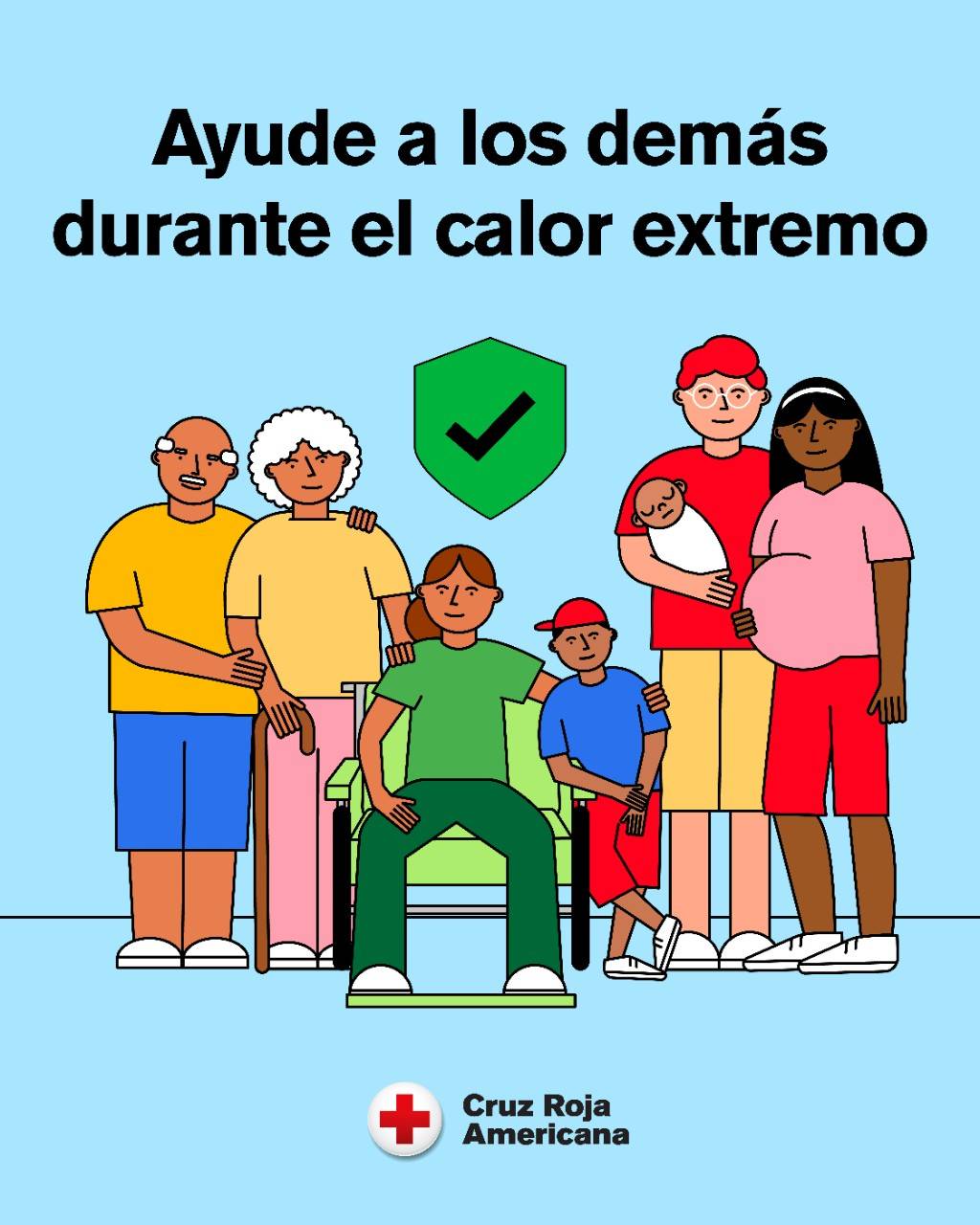 Gráfica de varias personas vulnerables ante el calor extremo, como: adultos mayores, personas con discapacidades, mujer embarazada, entre otros.
