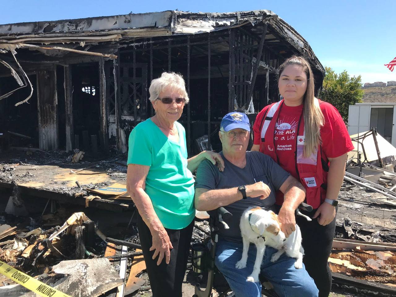 June 10, 2019. Santee, California. Jack and Shirley Reider escaped their burning mobile home with their sweet dog, Zoe, on the morning of May 29, 2019. Less than six months earlier, the American Red Cross had installed free smoke alarms   which sounded when their home caught fire   during a Sound the Alarm home fire safety event held in their mobile home park. During the Sound the Alarm event in December 2018, Natalie Lopez (pictured), a Red Cross regional philanthropy officer, had reviewed a home fire escape plan with Jack while two volunteers installed three new smoke alarms in the Reiders  home. In addition, Red Cross volunteers responded to the fire to address the family s urgent needs by providing immediate financial assistance and one-on-one casework recovery support. The family was also grateful for the support of a volunteer Red Cross nurse, who helped replace prescription medication that was lost in the fire. Following the fire, Jack said:  The important thing I take away from this is we were able to get out with our lives and our pup. You can replace things, but you can t replace a life.   He also shared the importance of being prepared to quickly escape:  I was a bomb disposal technician in the military and when you get engaged in fires like this, you don t have a lot of time. You may think you do   time slows down. In actuality, you better be on your way out the door.  Photo by Emily Cox/American Red Cross