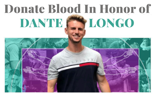 Donate Blood In Honor of Dante Longo text with photo of Dante