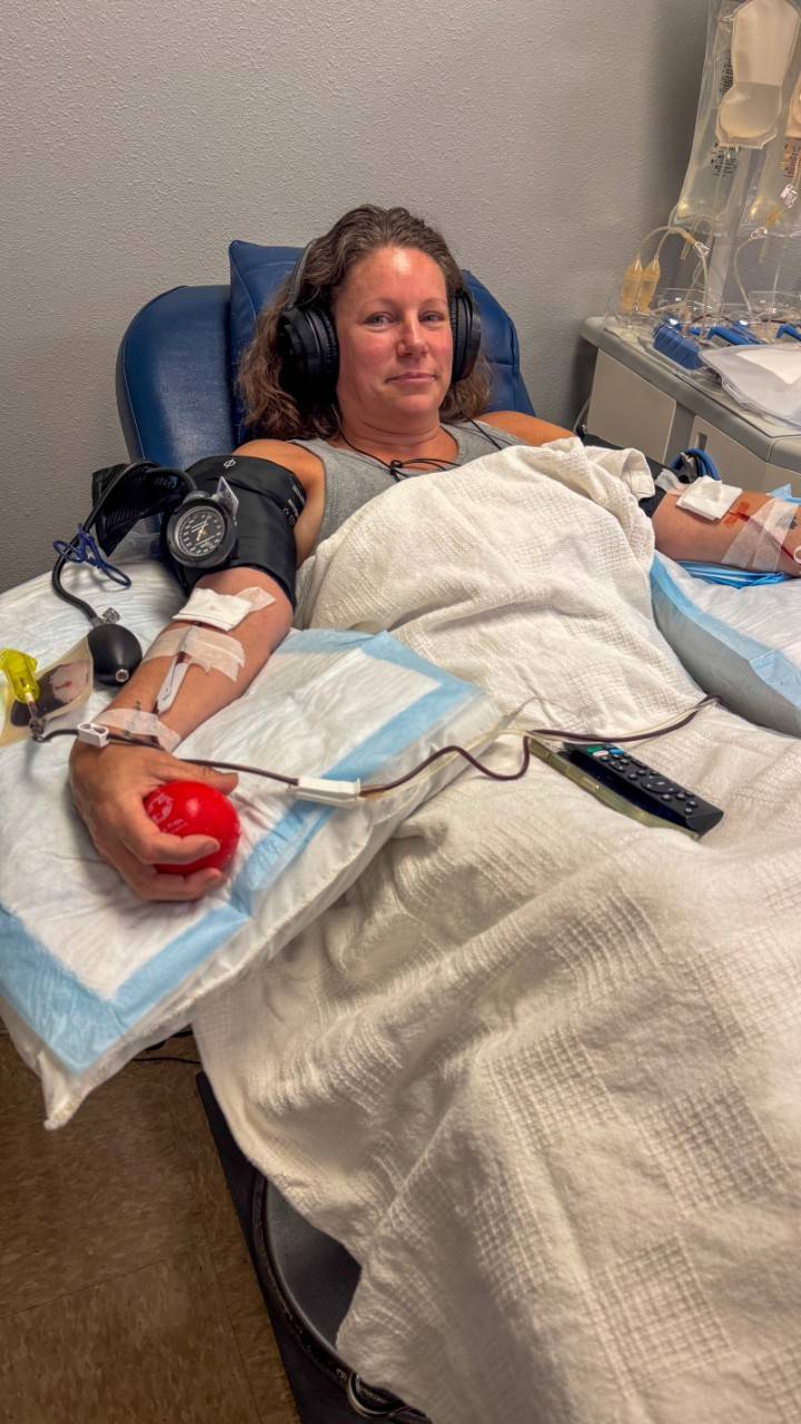 Individual donating platelets.