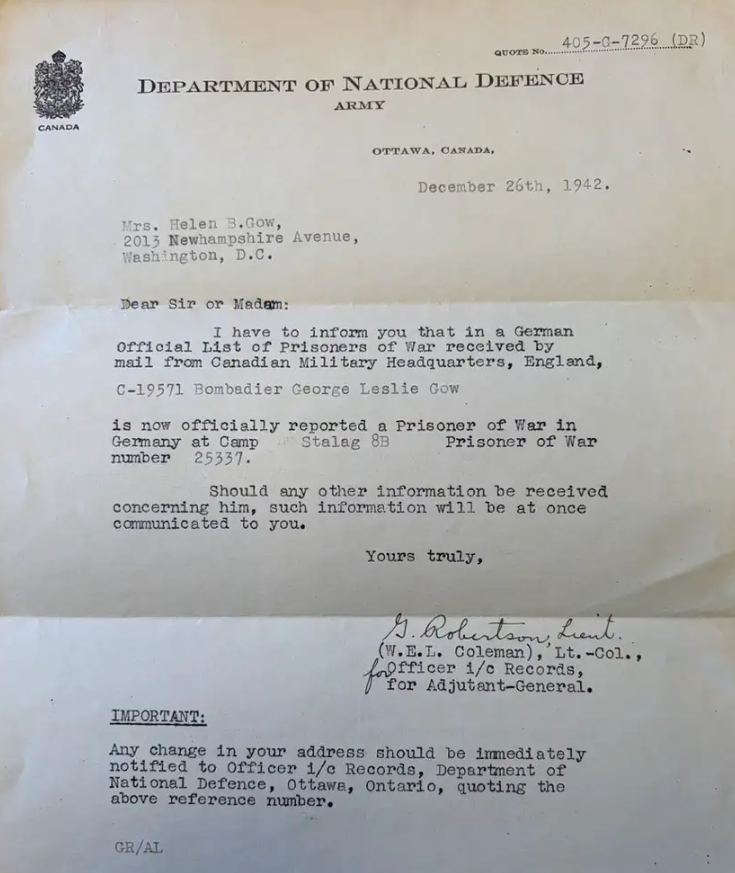 Department of National Defence Letter