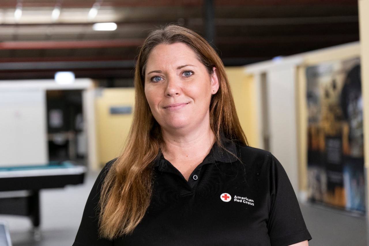 Michelle Hagge smiling while deployed.