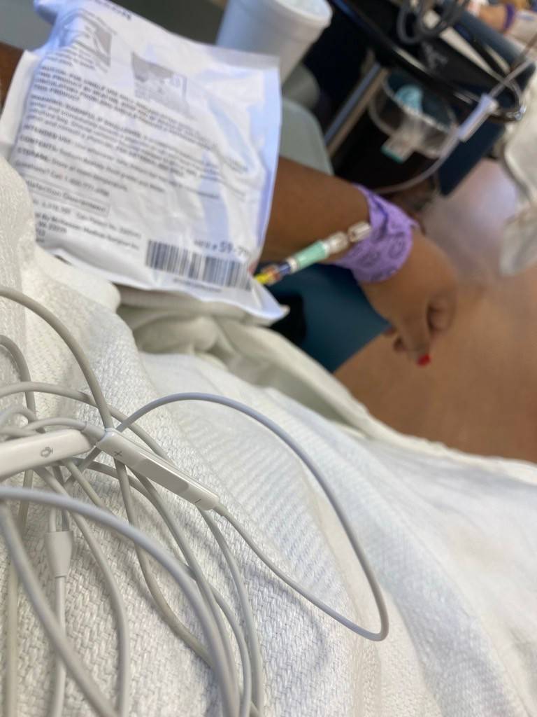 Aja receving blood transfusion