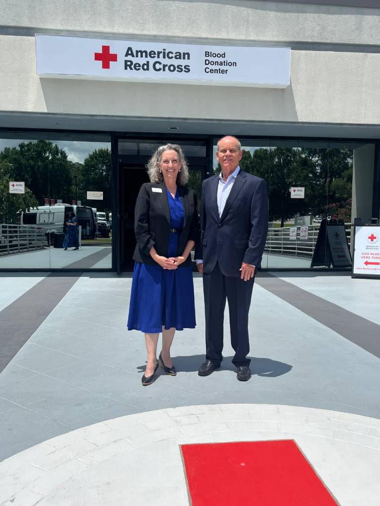 Red Cross of South Carolina CEO Susan Everitt (left) with Bruce Hughes (right), President of Celerian Group with Blue Cross and Blue Shield of South Carolina