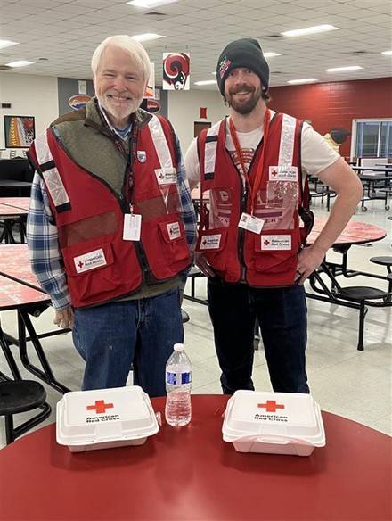 Wayne Vetter and Eric Basso, both Greenville Co. residents, working their first shift on their first deployment at their first shelter as Red Cross volunteers.