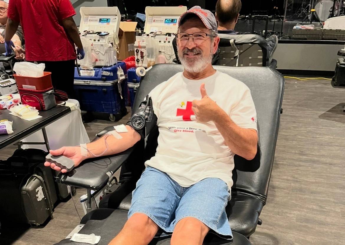 Steven Price donating blood