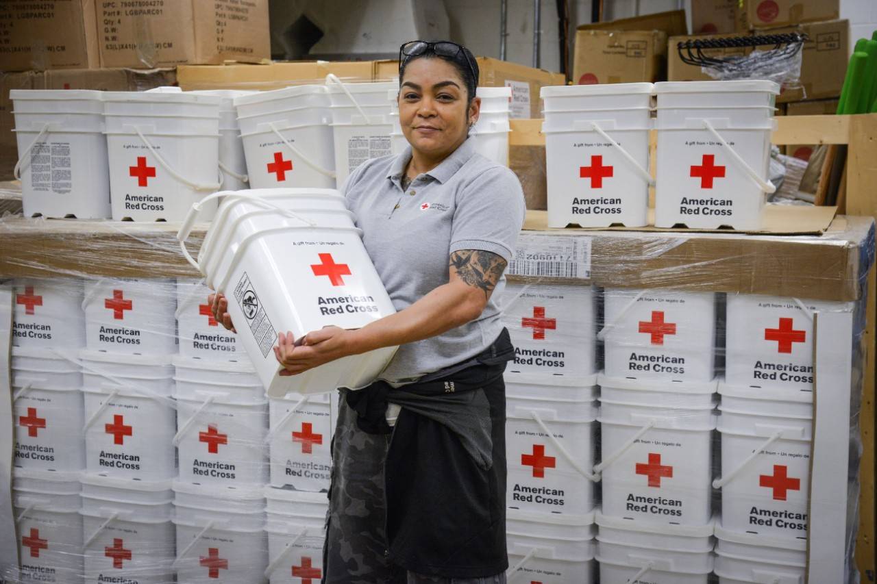 Myrtle Beach, South Carolina, September 6, 2019. American Red Cross volunteer Maria Millan is a Logistics Generalist Manager responsible for getting disaster recovery supplies to people who have been displaced from their homes by Hurricane Dorian. Over the past five years, Maria has responded to approximately 44 disasters; she is considered a logistics subject expert. When not responding to disasters, Maria serves as the Red Cross Logistics Regional Lead volunteer for the sate of New York. Photo Credit: Daniel Cima/American Red Cross