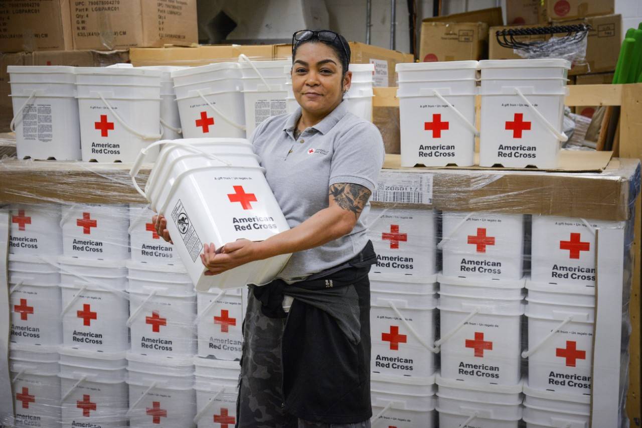 Myrtle Beach, South Carolina, September 6, 2019. American Red Cross volunteer Maria Millan is a Logistics Generalist Manager responsible for getting disaster recovery supplies to people who have been displaced from their homes by Hurricane Dorian. Over the past five years, Maria has responded to approximately 44 disasters; she is considered a logistics subject expert. When not responding to disasters, Maria serves as the Red Cross Logistics Regional Lead volunteer for the sate of New York. 
Photo Credit: Daniel Cima/American Red Cross