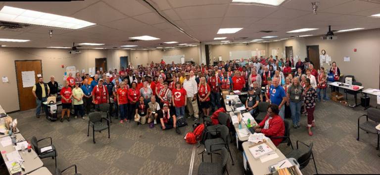 Red Cross volunteers and staff at headquarters.