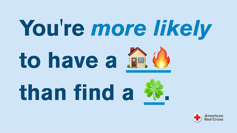 info poster that says you're more likely to have a house fire than find a four leaf clover.