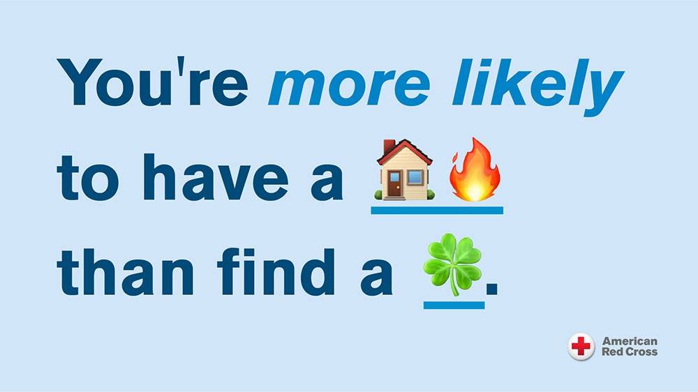 info poster that says you're more likely to have a house fire than find a four leaf clover.