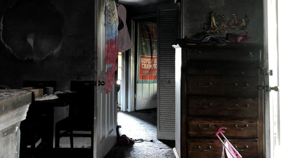 Image of damage inside of home after fire.