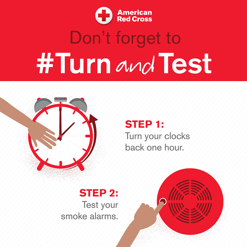 Poster displaying a reminder to change your clock and test your smoke alarm.