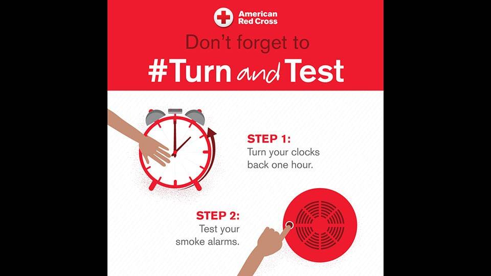 Poster displaying a reminder to change your clock and test your smoke alarm.